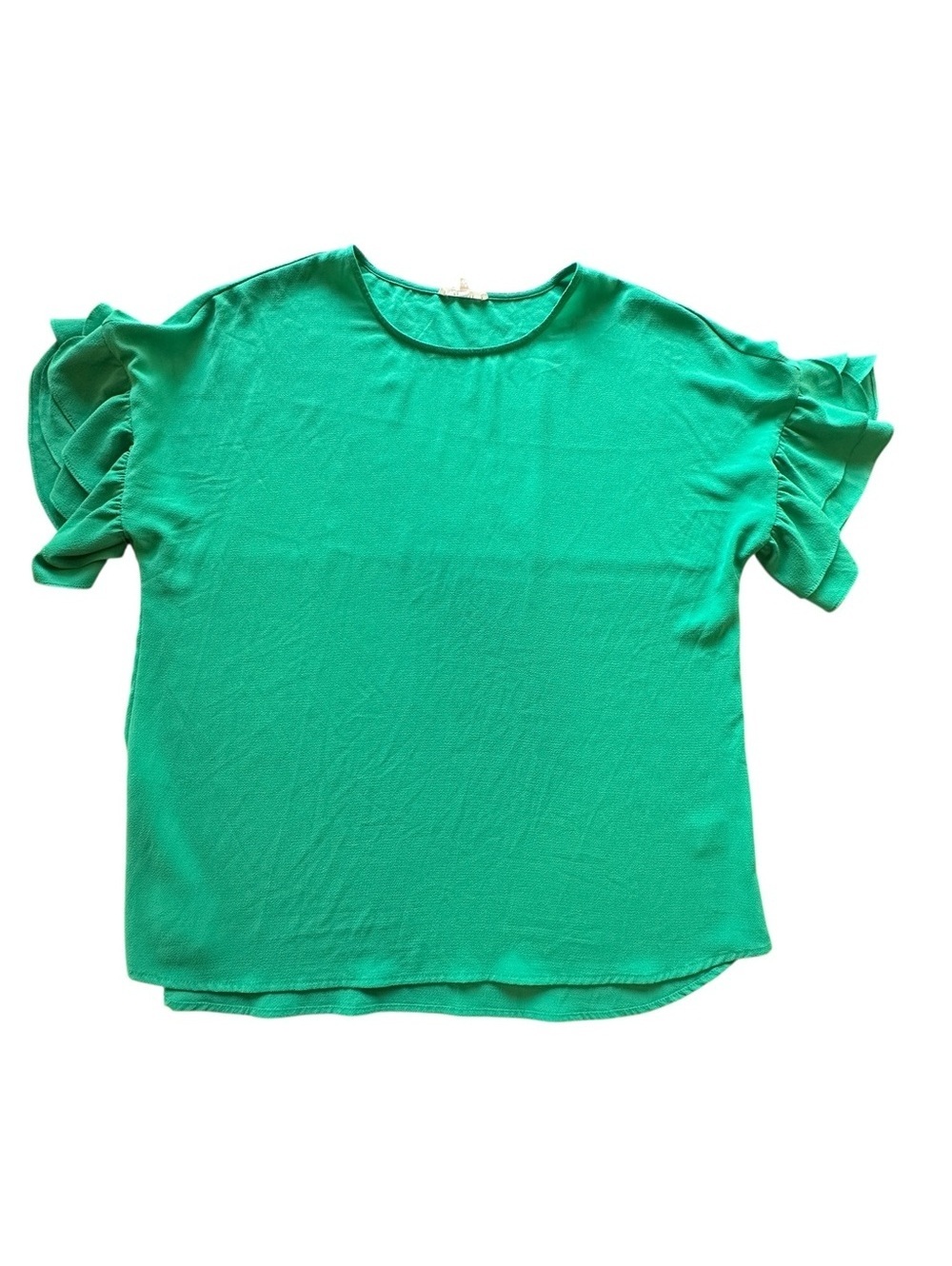 Petite Sophisticate Green Ruffle Sleeve Blouse Size M